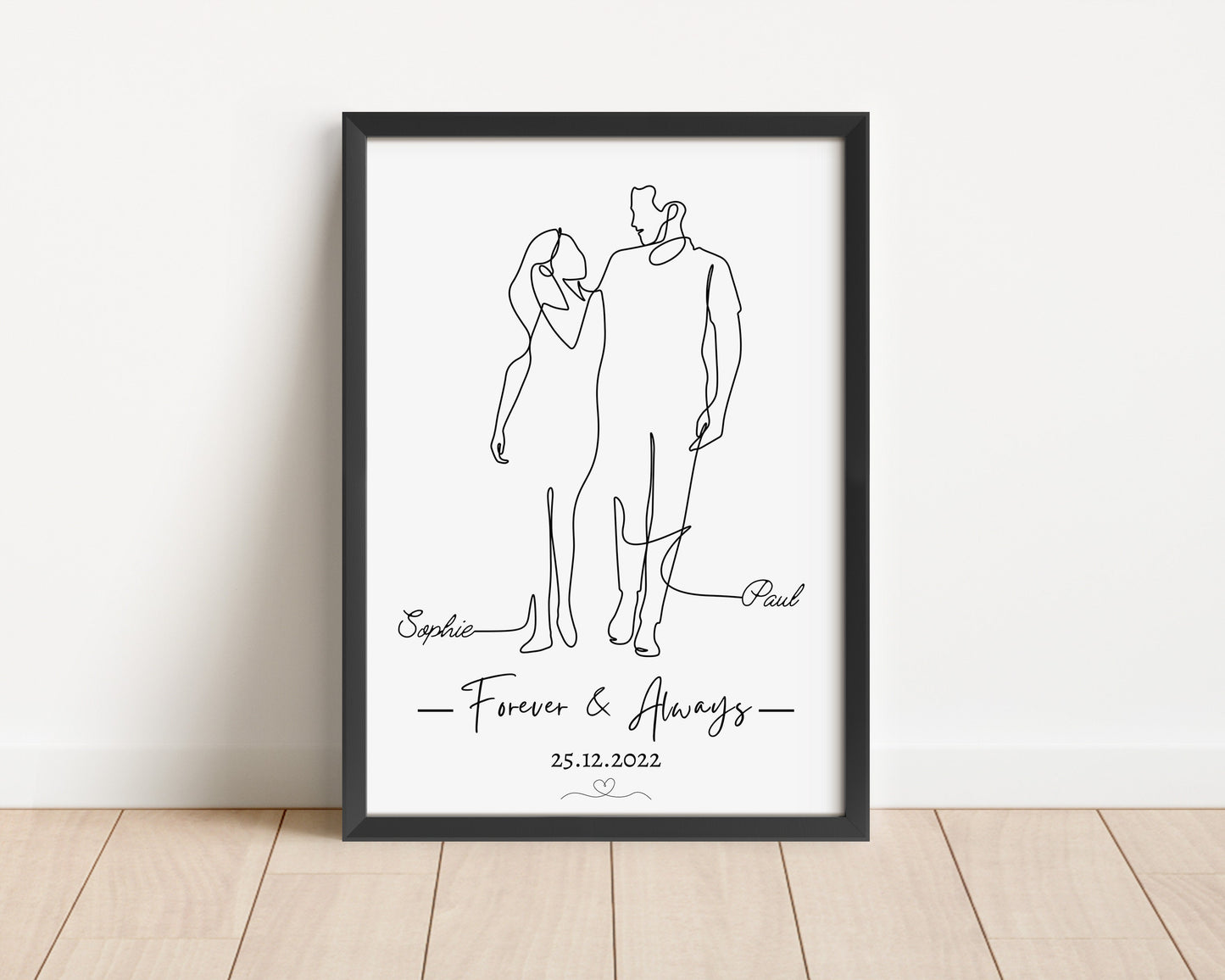Custom Line Art Couple Portrait, Personalised Anniversary Gift, Minimalist Wall Art Print, Romantic Gift for Him Her, Wedding Keepsake