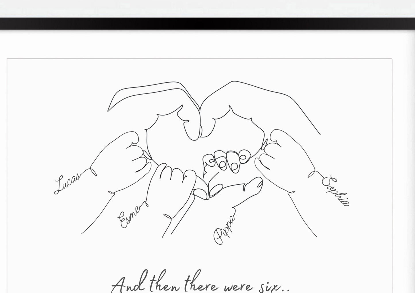 Personalised Family of 6 Print, Gift for New Baby, Minimalist Line Art Poster, Baby Shower, Family Names and Date of Birth, Mothers Day Gift