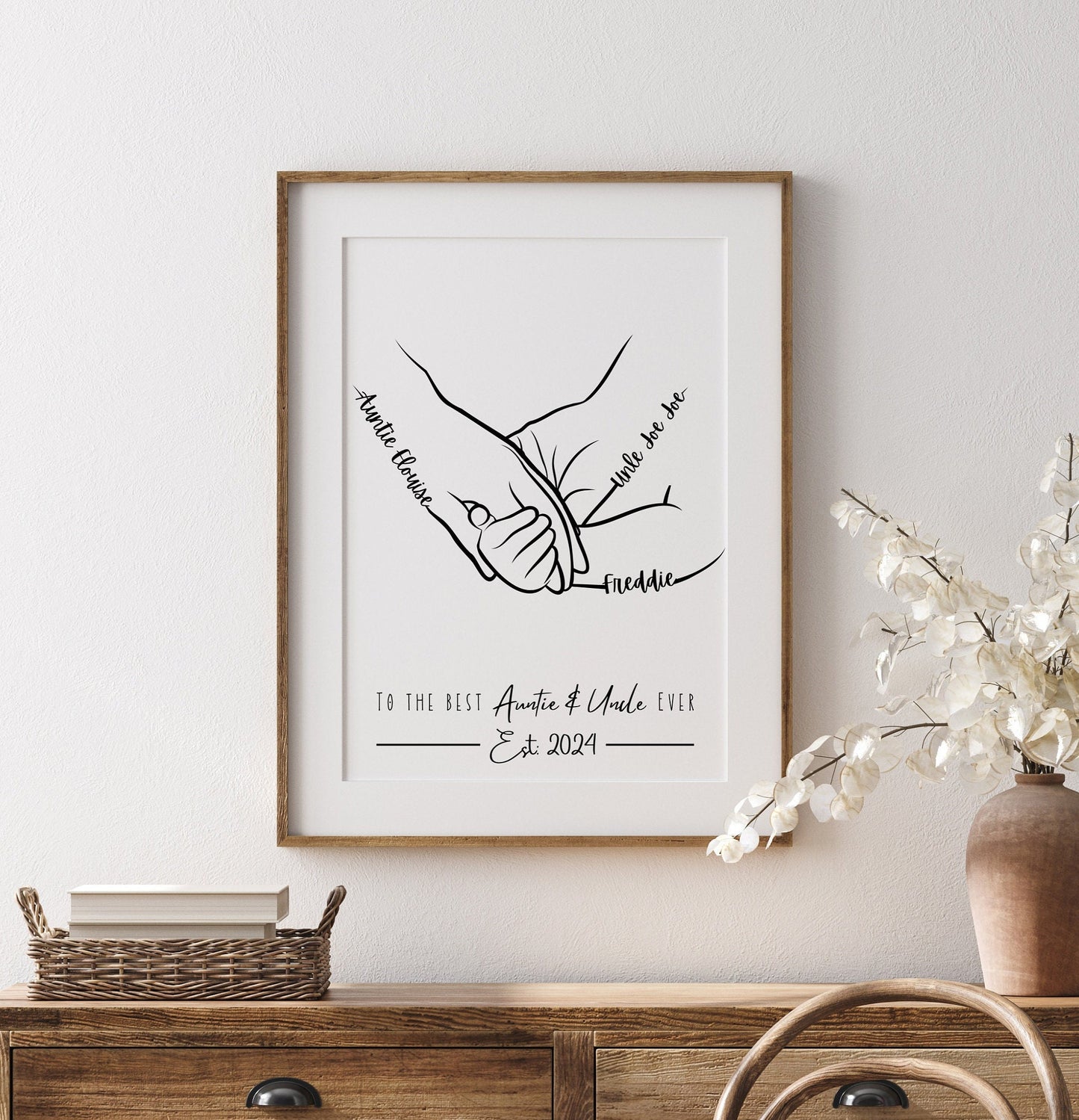 Personalized Aunt & Uncle Hands Line Art Print: Sentimental Family Gift