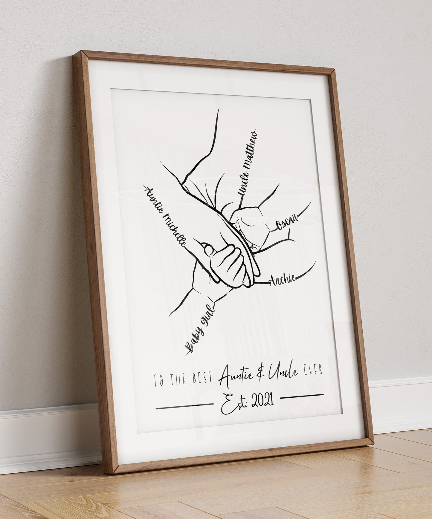 Personalized Aunt & Uncle Hands Line Art Print: Sentimental Family Gift