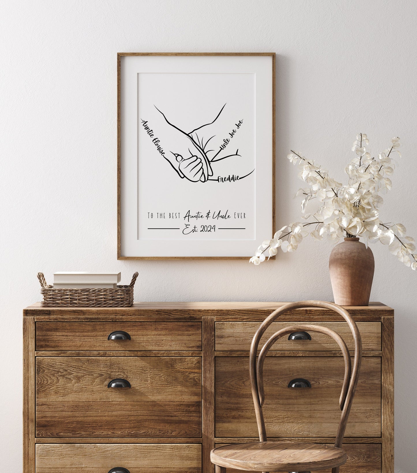 Personalized Aunt & Uncle Hands Line Art Print: Sentimental Family Gift