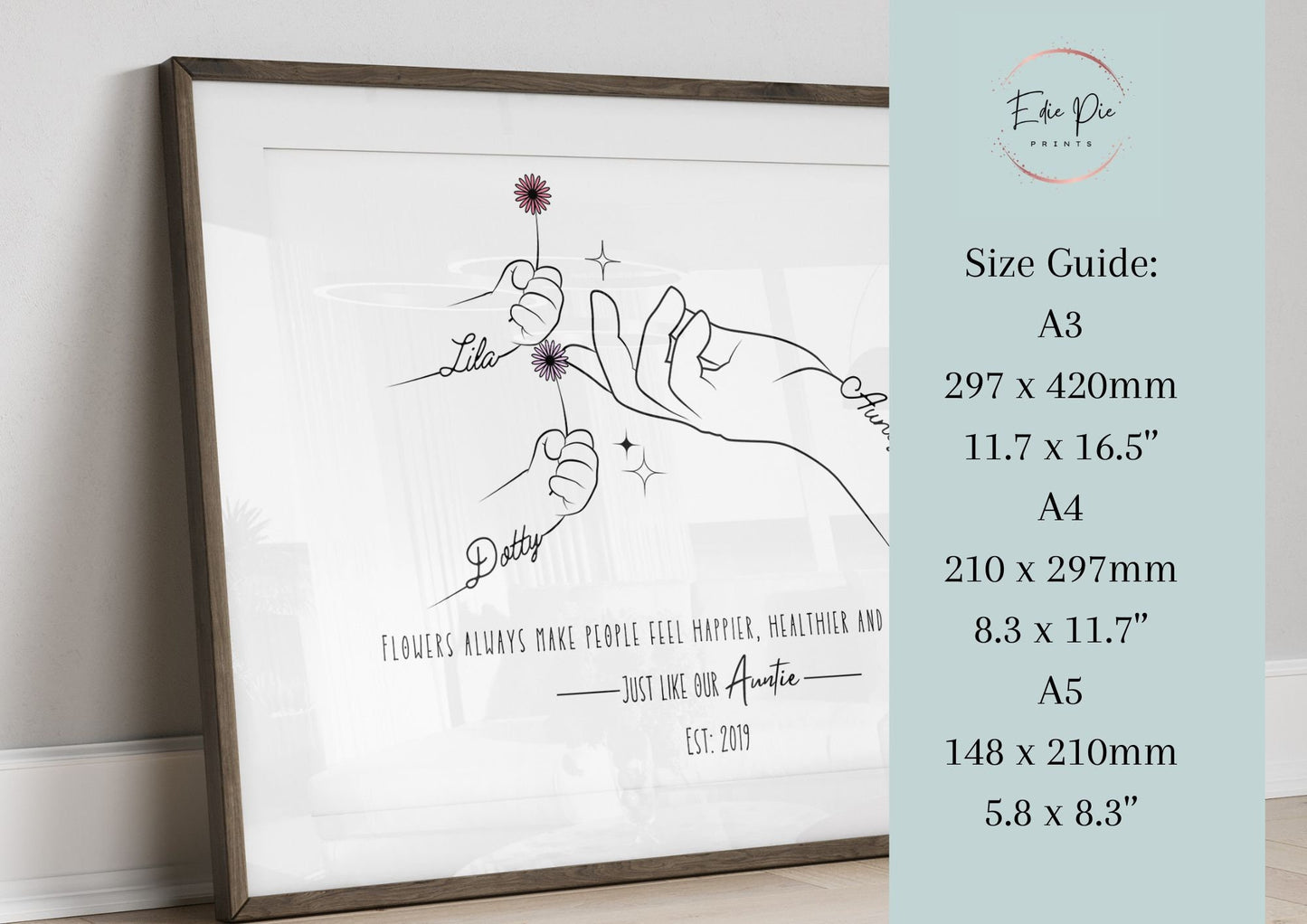 Personalised Auntie Gift: Flower Line Art Print for Aunt from Niece/Nephew