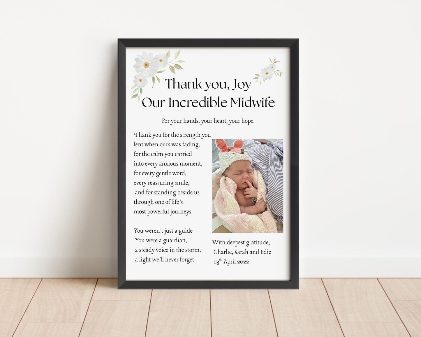 Personalized Midwife Thank You Print: Floral Appreciation Gift