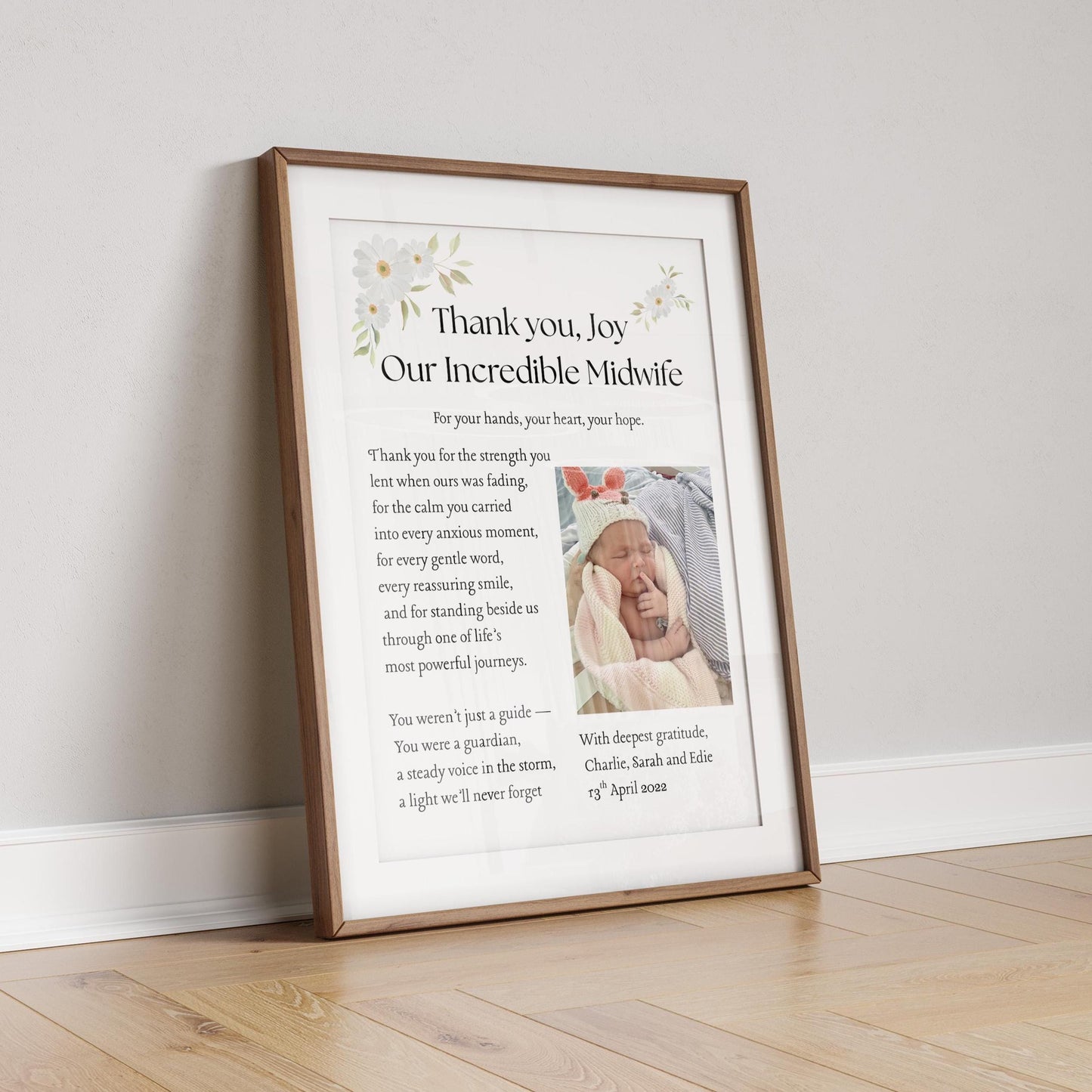 Personalized Midwife Thank You Print: Floral Appreciation Gift