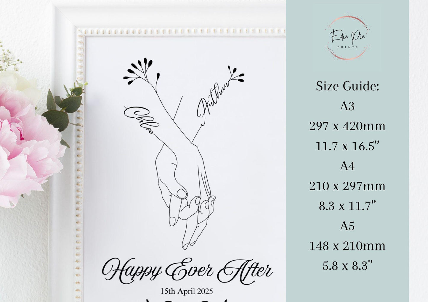 Personalized Wedding Print: Holding Hands Line Art, Custom Names