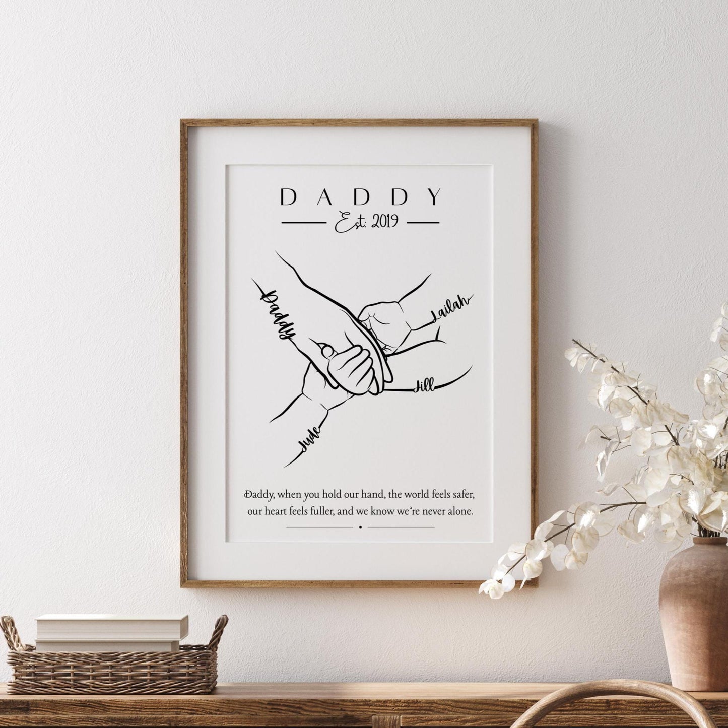 Personalised Daddy Handprint Gift, Custom Father & Children Print, Father’s Day Gift for Him, New Dad Keepsake Art, Children to Daddy Gift