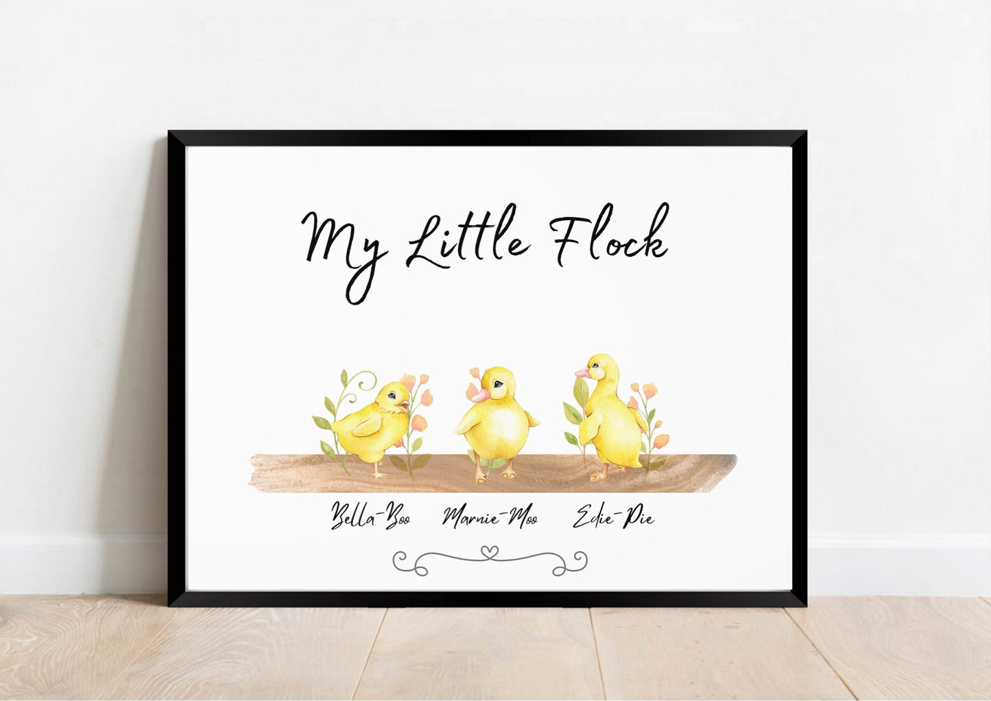 Personalised Ducklings Family Portrait Print: Watercolor Style Art