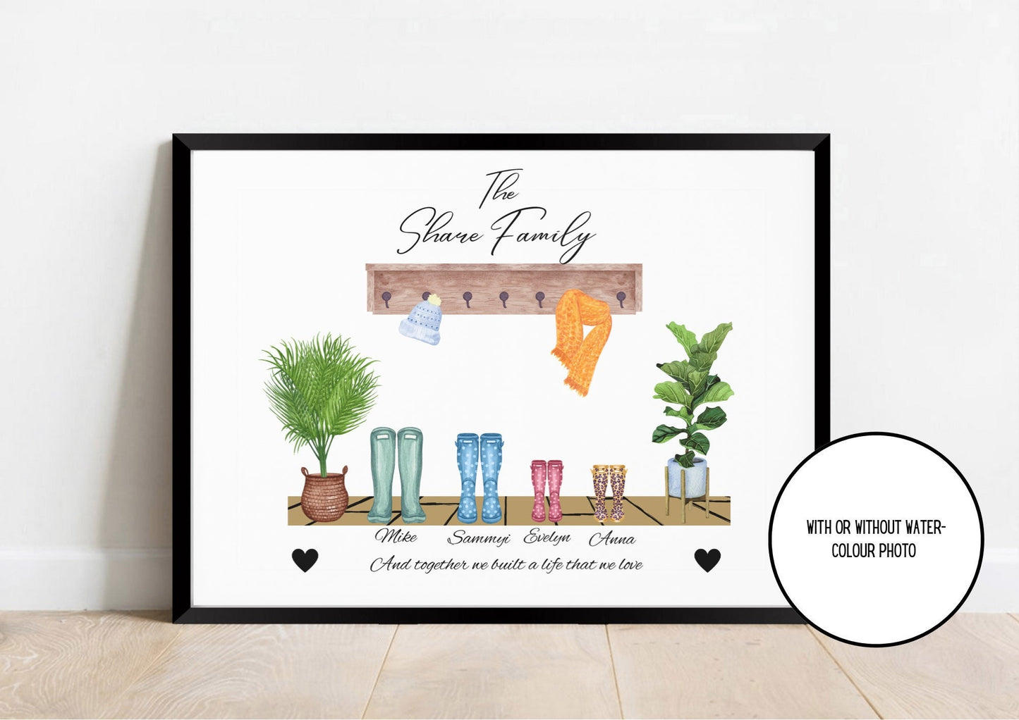Personalized Watercolor Family Welly Boot Portrait Print