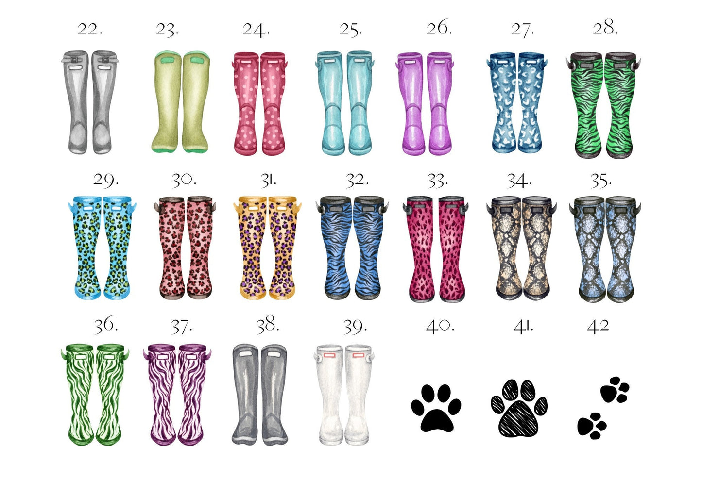 Personalized Watercolor Family Welly Boot Portrait Print