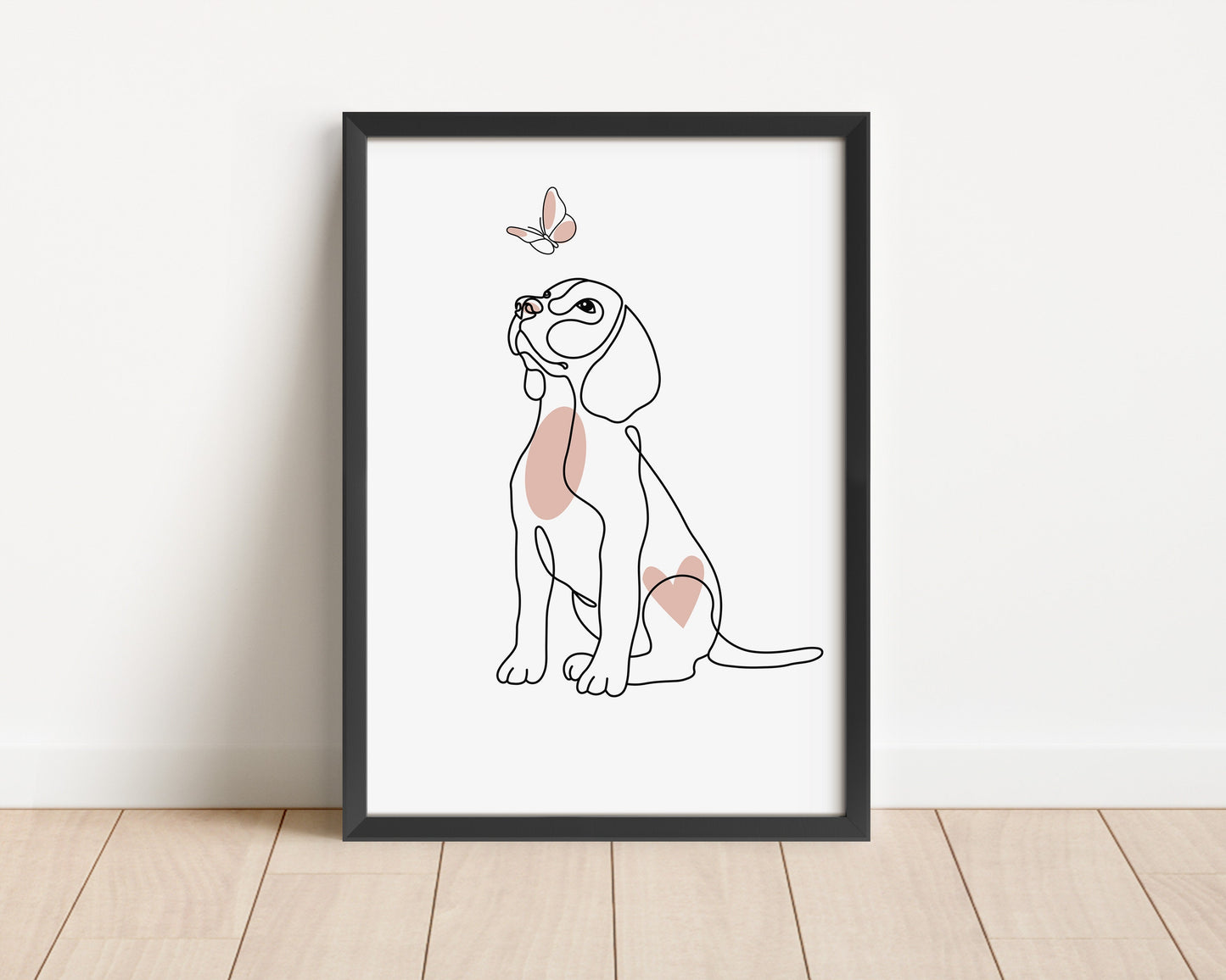 Boho Dog Line Art Print Set: Love Heart Puppy Decor (Unframed)