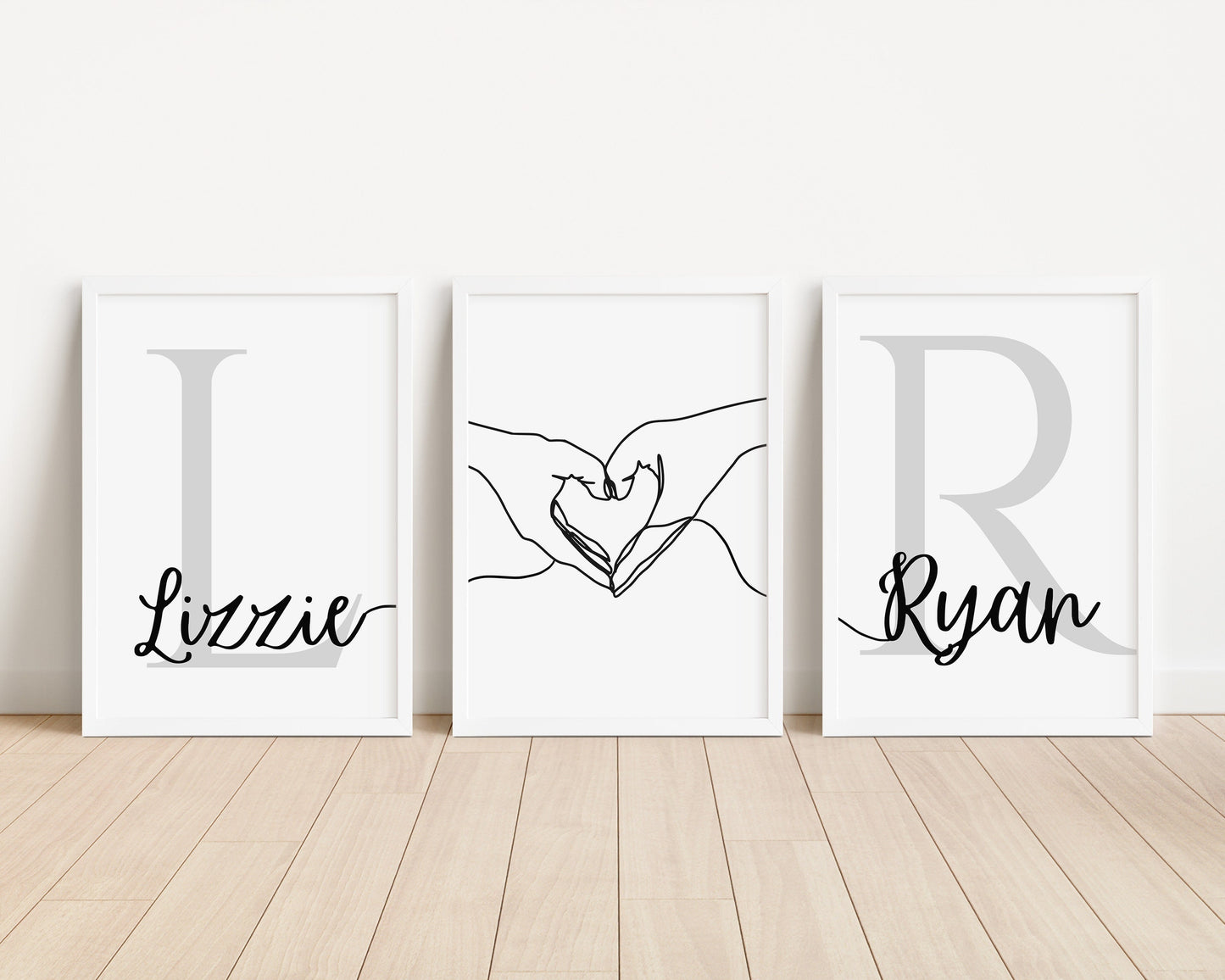 Personalised Couple Print Set, Set of 3, Minimalist Hands Line Art, New Home Gift