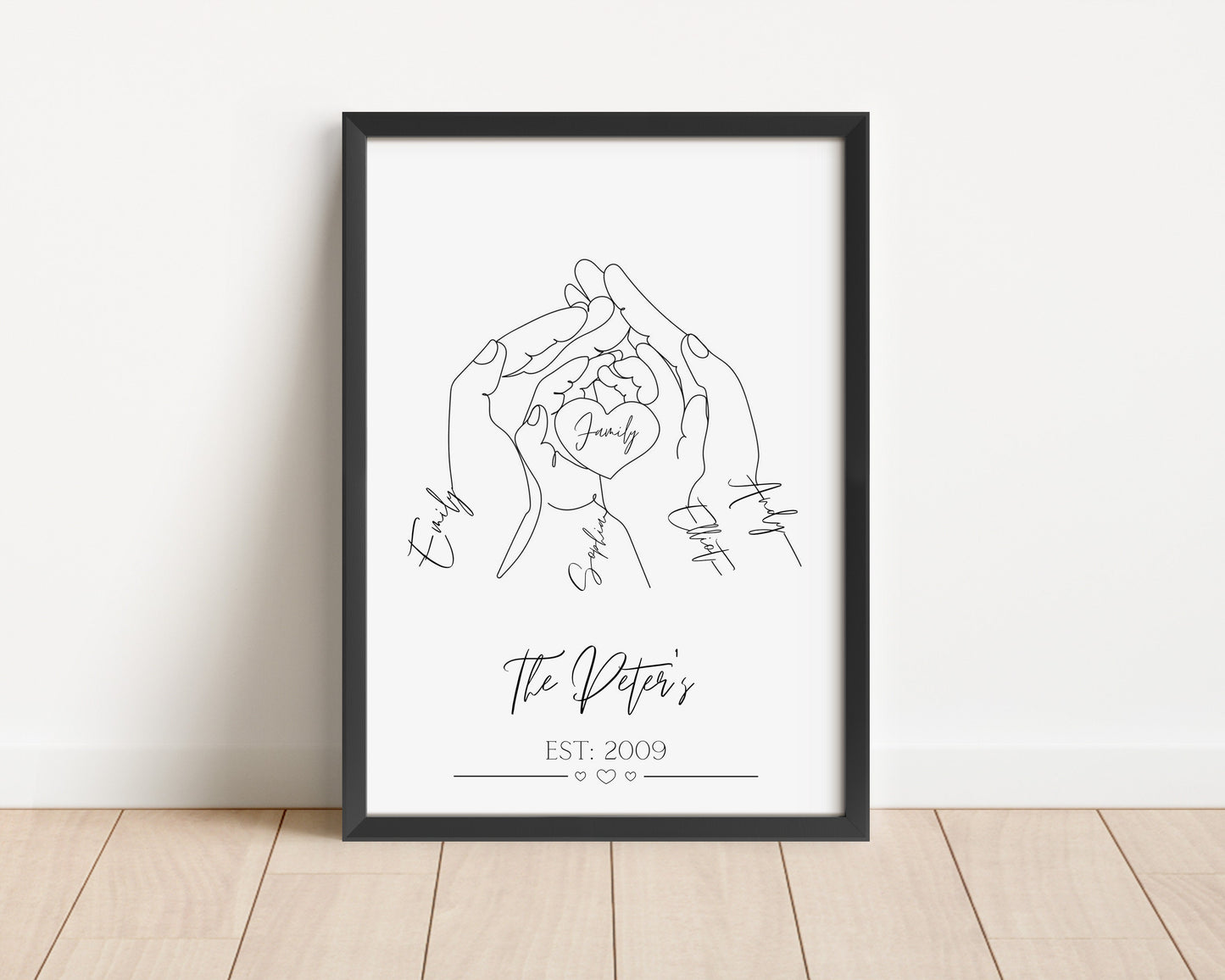 Personalised Family Hands Line Art Print: Newborn Gift
