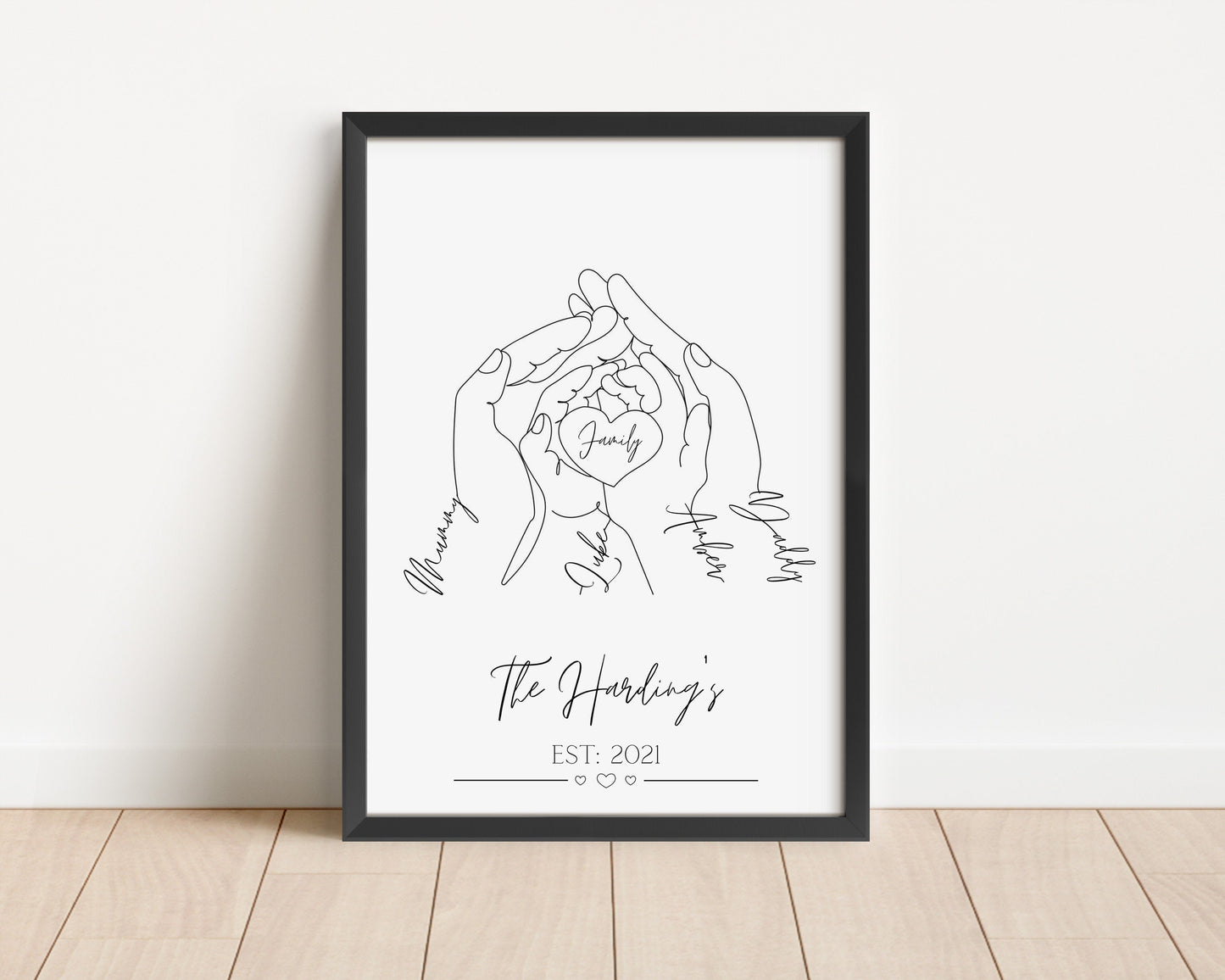 Personalised Family Hands Line Art Print: Newborn Gift