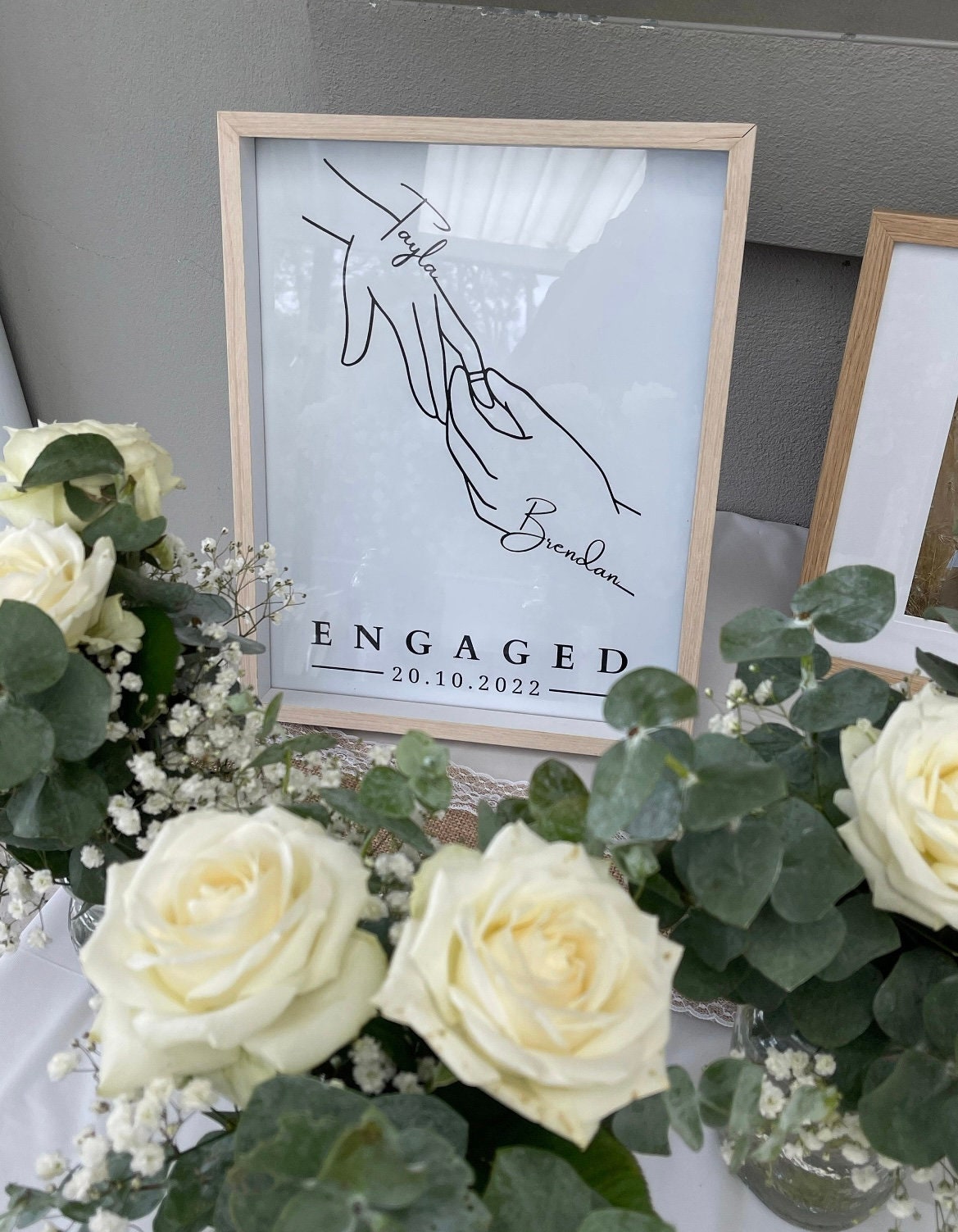 Personalised Engagement Hands Print, Gift for Engaged Couple, Anniversary Keepsake Present Fiancé, Custom Engagement Present for Friend
