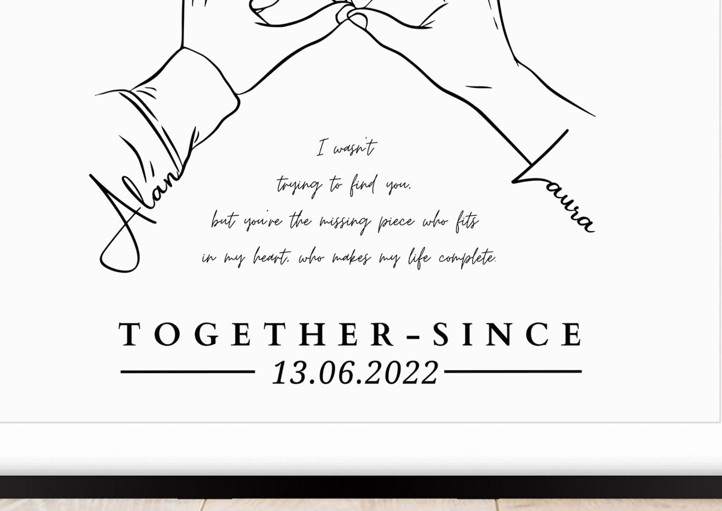 Personalised Couple Line Art Print, Custom Hands Drawing, Names & Date, Anniversary Gift