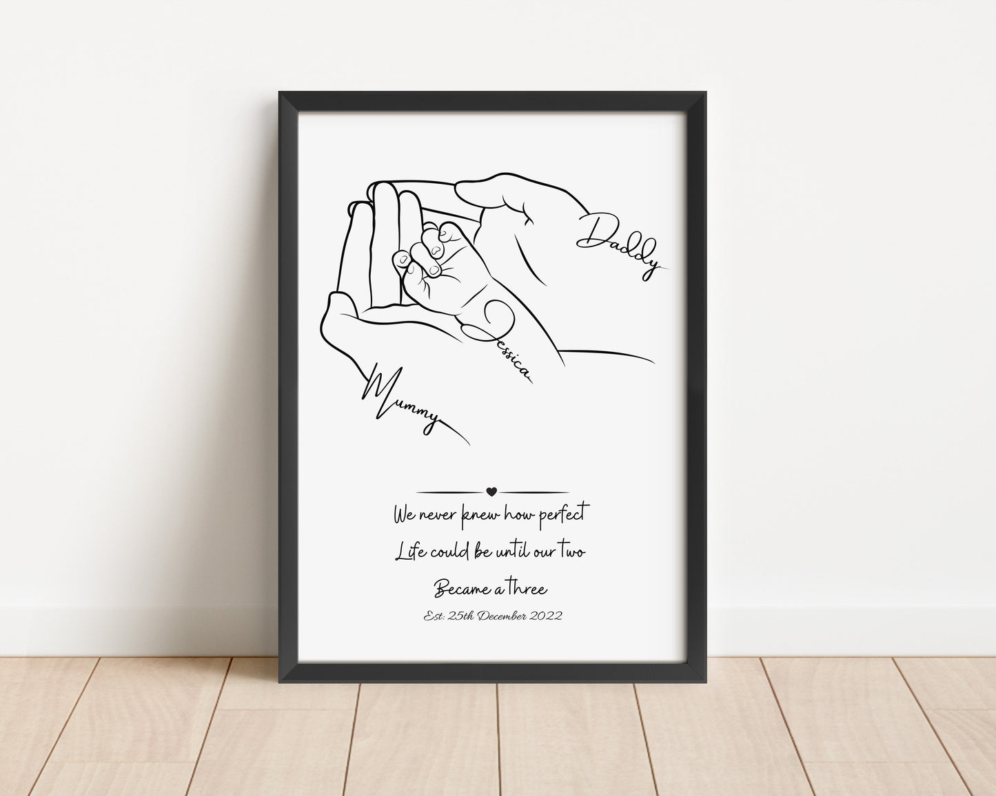 Personalised Family Line Art Print: Newborn Gift, Baby Shower