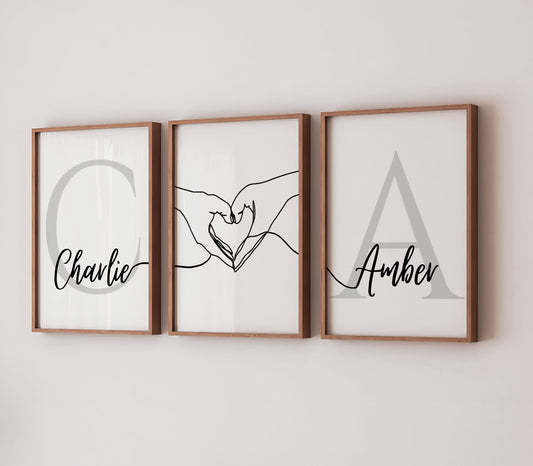 Personalised Couple Print Set, Set of 3, Anniversary Gift, Bedroom Wall Art, Birthday Gift, House Warming Gift, New Home, Anniversary Gift