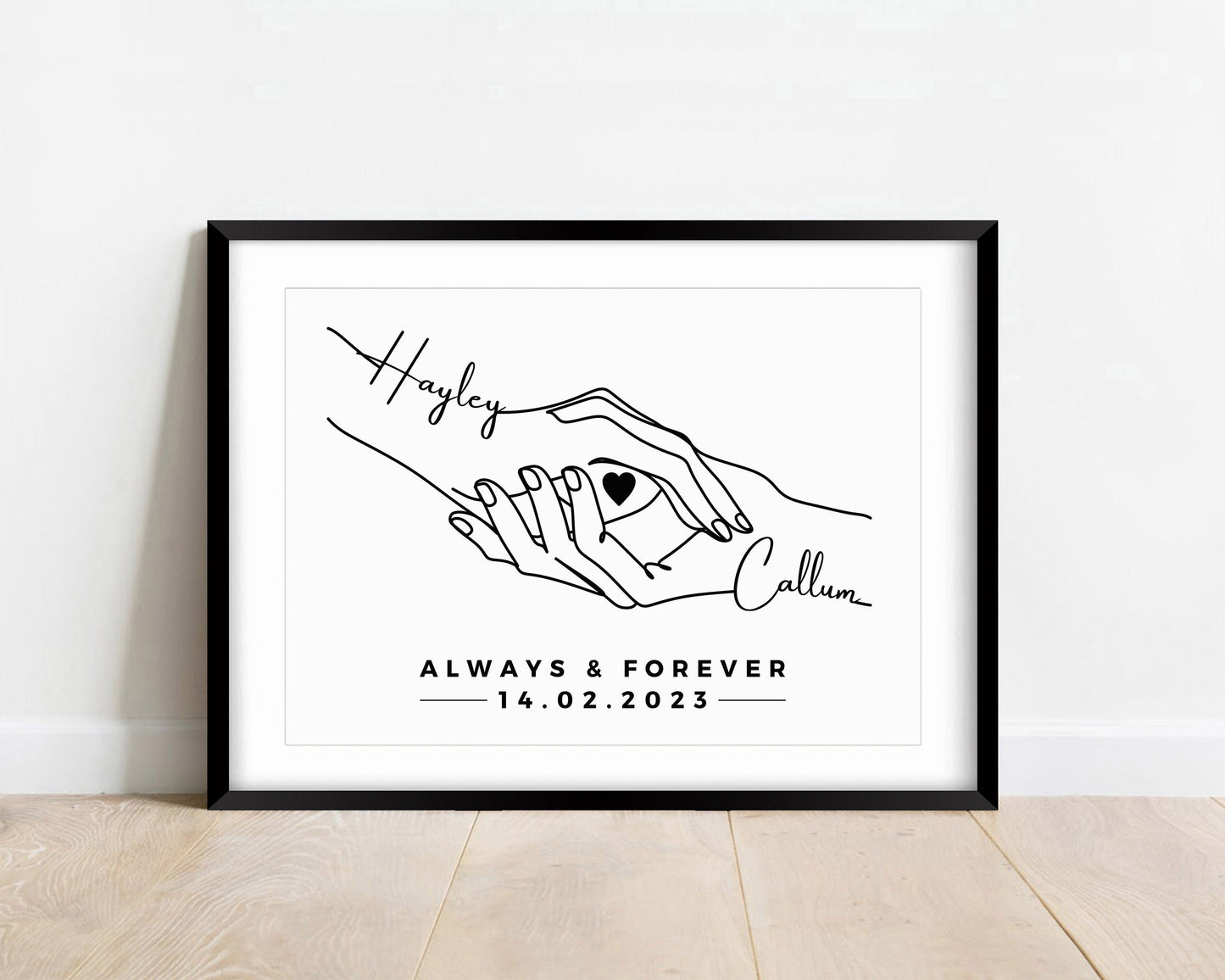 Personalised Anniversary Line Art Print,!Couple Names & Date