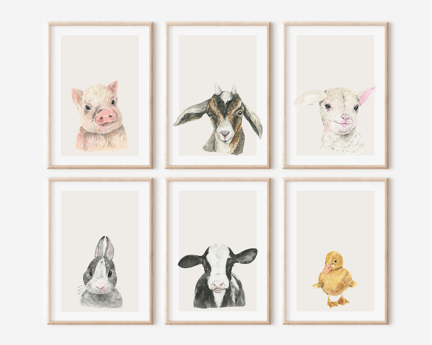Watercolor Farm Animal Print: Baby Nursery Wall Decor (PDF)