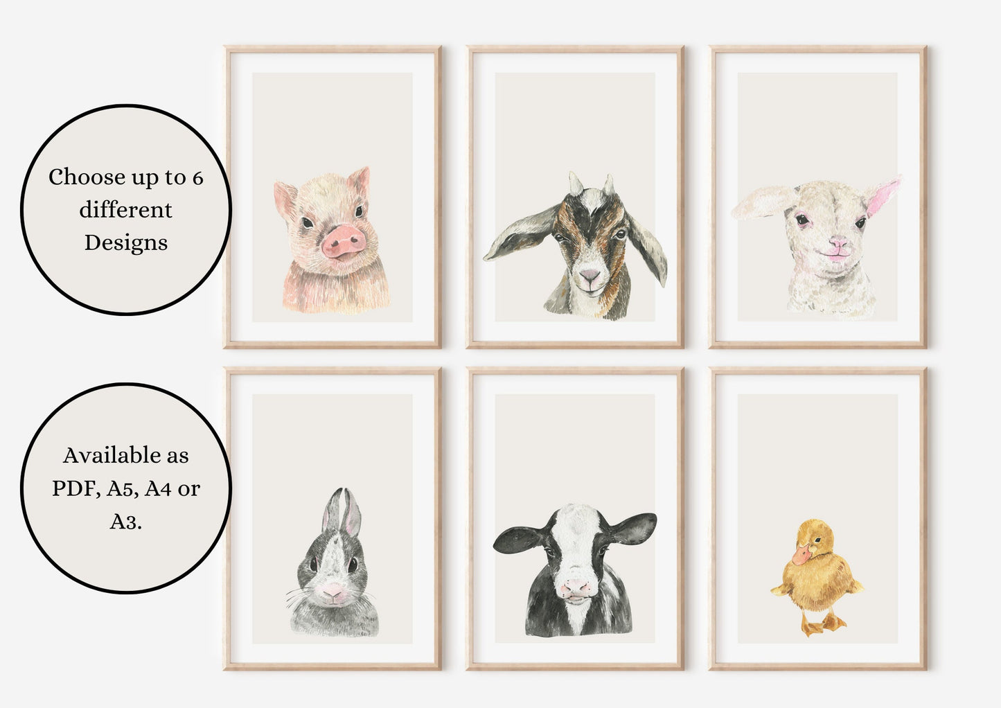 Watercolor Farm Animal Print: Baby Nursery Wall Decor (PDF)