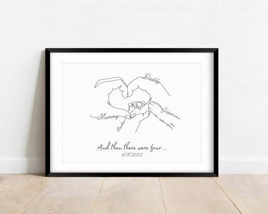 Personalised Family Hands with Cat Paw, Gift for New Baby, New Mummy Daddy Gift, Mothers Day, Mum Birthday Gift, Cat Mum Gift, Pet Owner Art