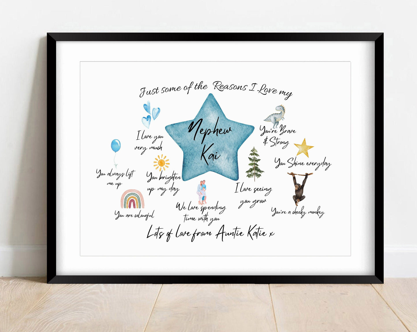 Personalized Reasons I Love You Nephew Print: Aunt/Uncle Gift