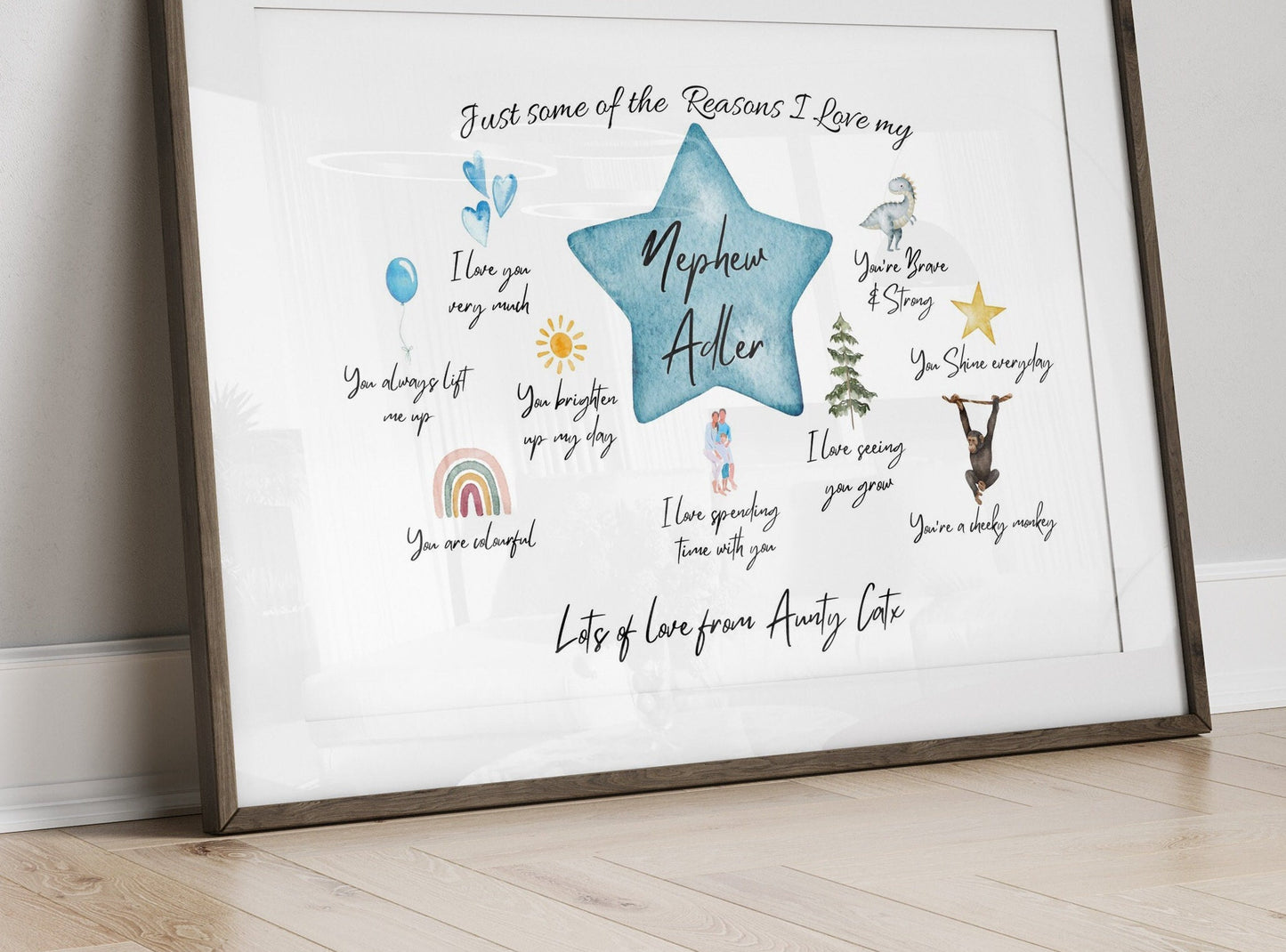 Personalized Reasons I Love You Nephew Print: Aunt/Uncle Gift