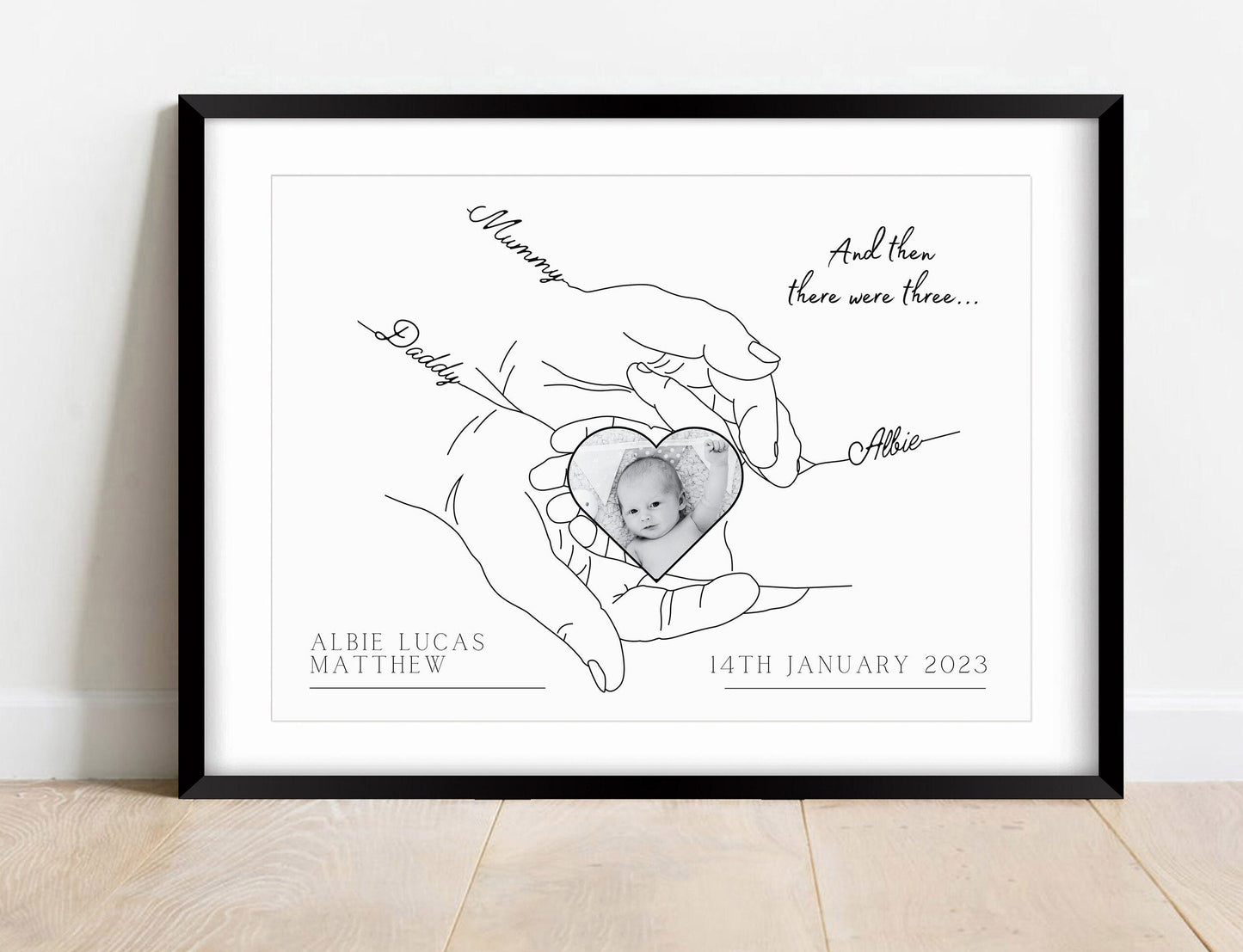 Personalised Newborn Baby Photo Print: Minimalist Line Art, New Family Gift, Baby Scan Picture
