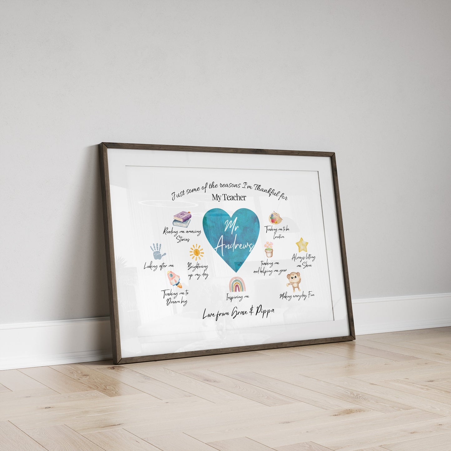Personalised Teacher Appreciation Gift Print: Custom Watercolor Design