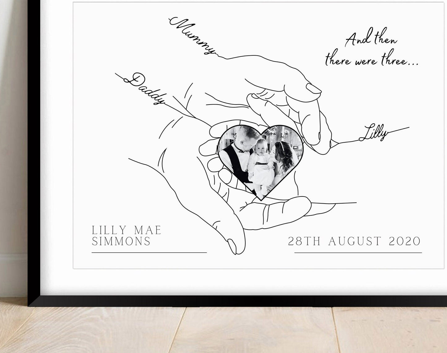 Personalised Newborn Baby Photo Print: Minimalist Line Art, New Family Gift, Baby Scan Picture