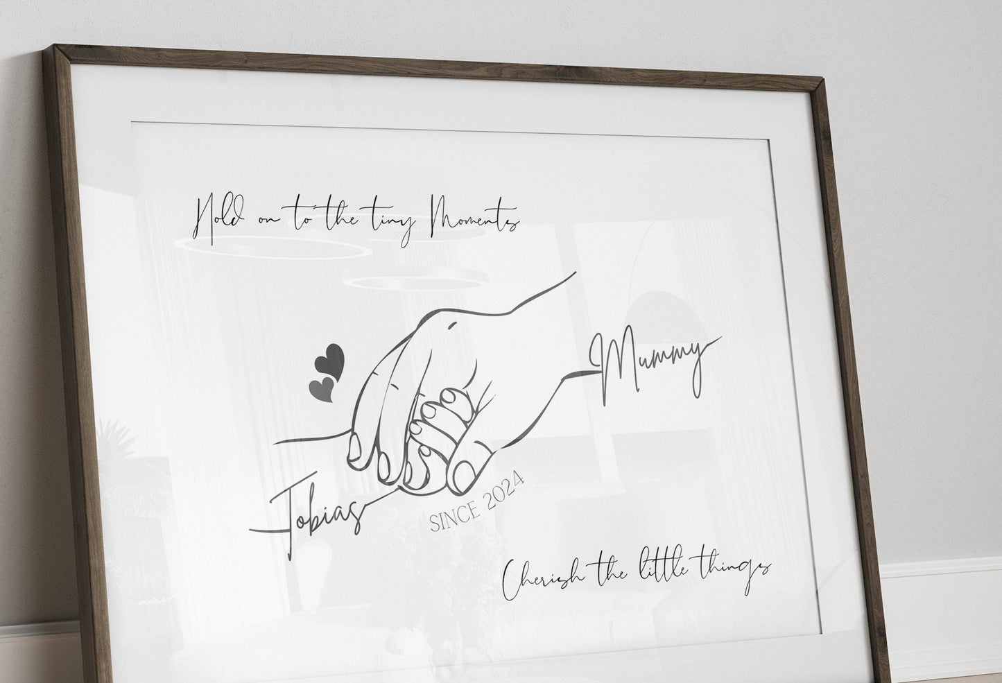 Custom Mummy & Baby Hands Line Art Print: Personalized Mother Gift