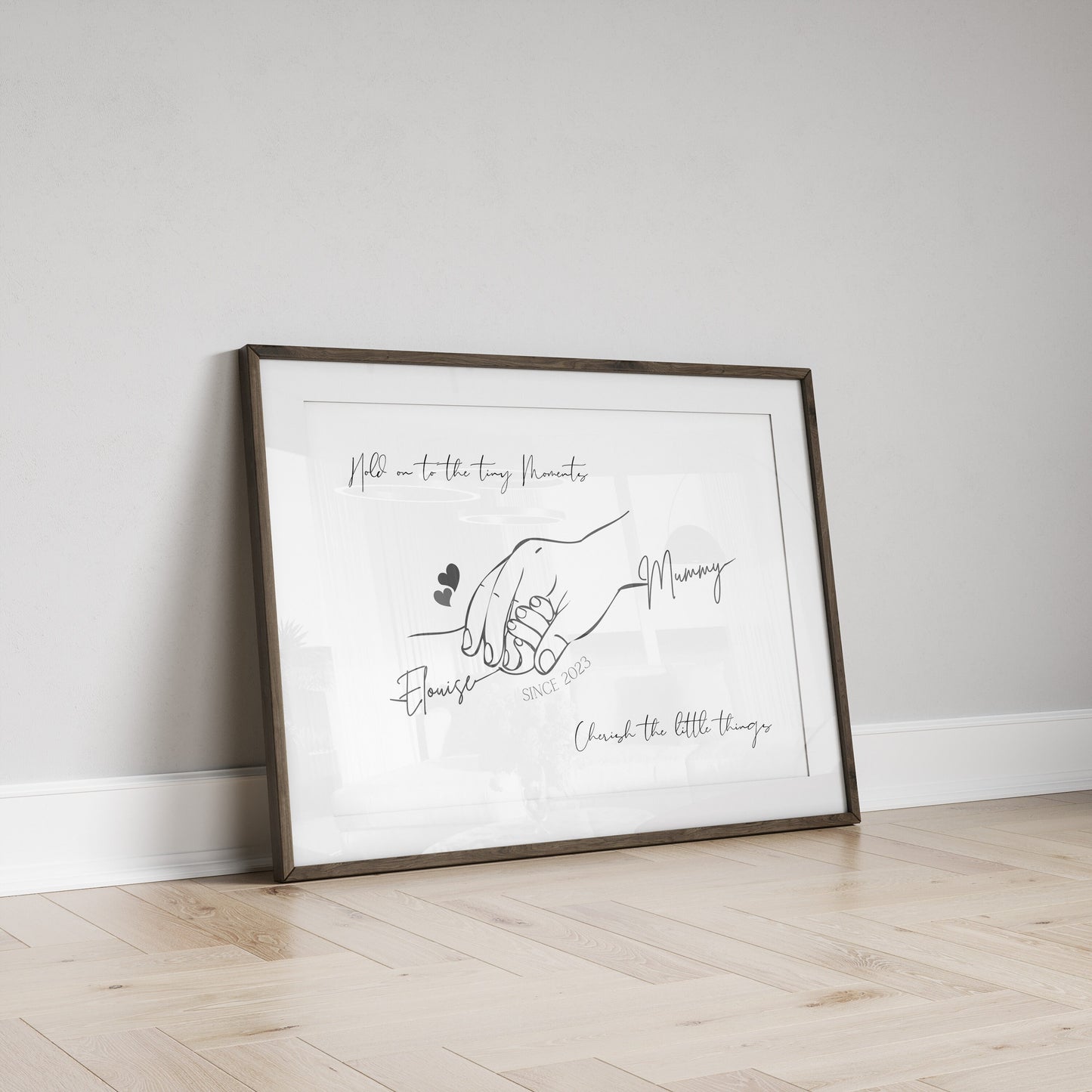 Custom Mummy & Baby Hands Line Art Print: Personalized Mother Gift