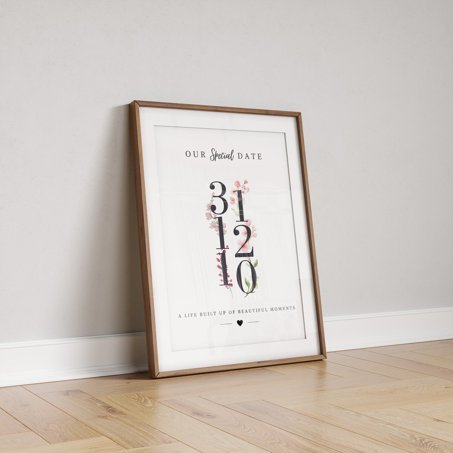 Custom Floral Anniversary Date Print: Birthday Gift for Partner Wife, Framed Date Poster
