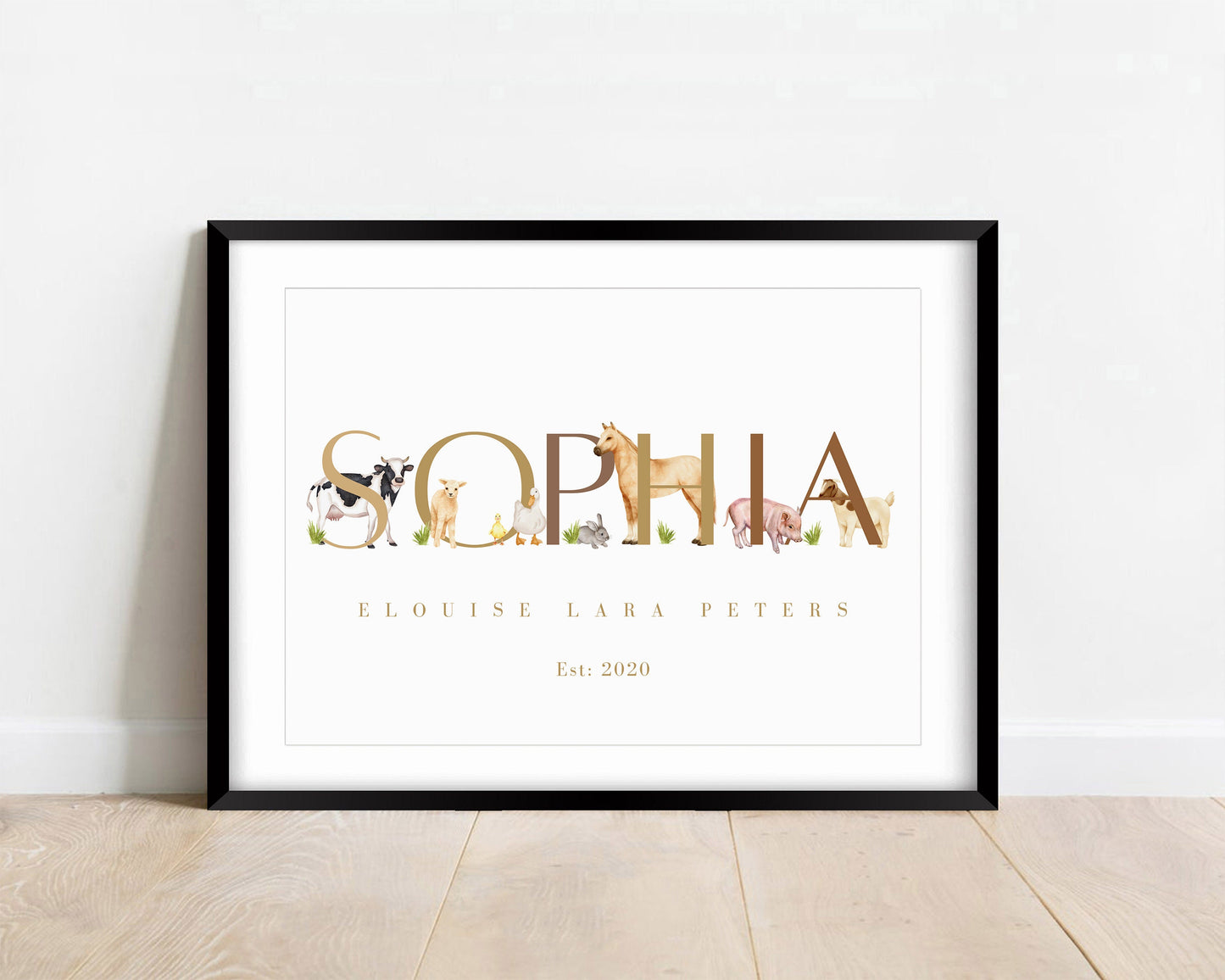 Personalized Farm Animal Nursery Print: Rustic Watercolor Name Gift