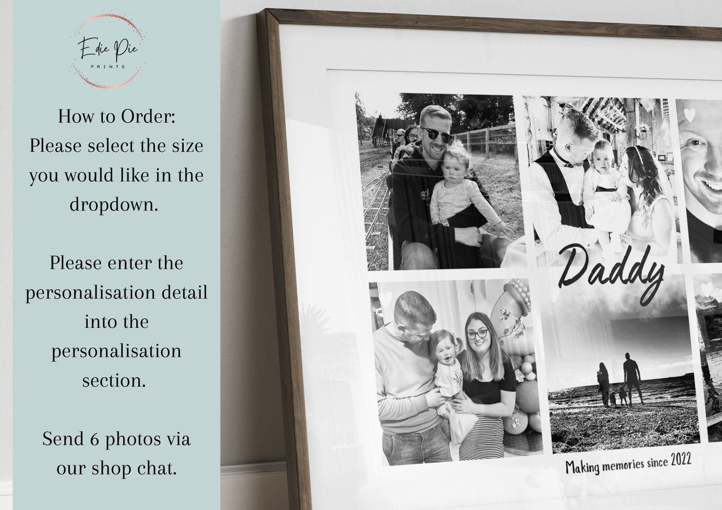 Personalised Daddy Photo Collage, Father's Day Gift,  Picture Frame for Dad, Birthday Gift for Him, Family Photo Print, Unique Dad Gift Art