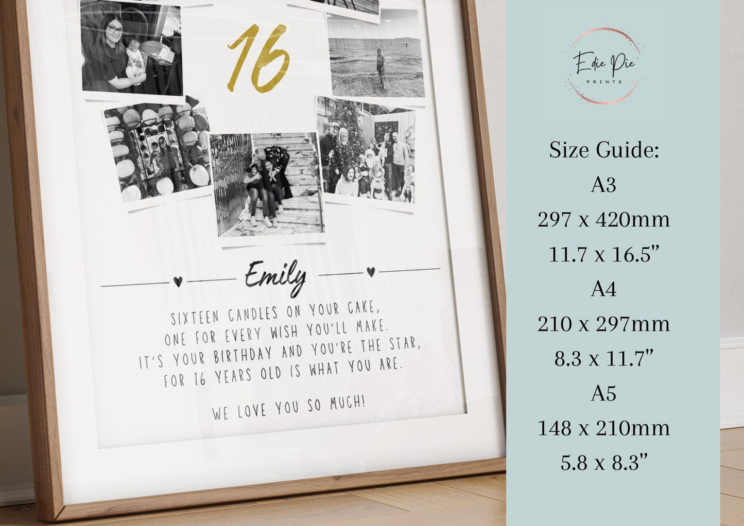 Personalised 16th Birthday Photo Collage, 16th Birthday Gift, 16th Birthday Wall Art, Polaroid Photo Decor, Sweet Sixteen Gift for Daughter