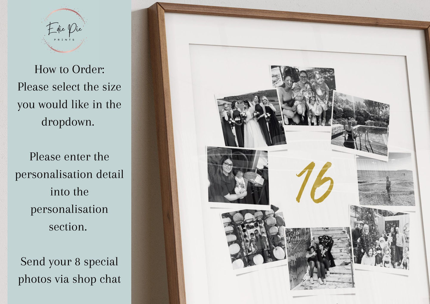 Personalised 16th Birthday Photo Collage, 16th Birthday Gift, 16th Birthday Wall Art, Polaroid Photo Decor, Sweet Sixteen Gift for Daughter