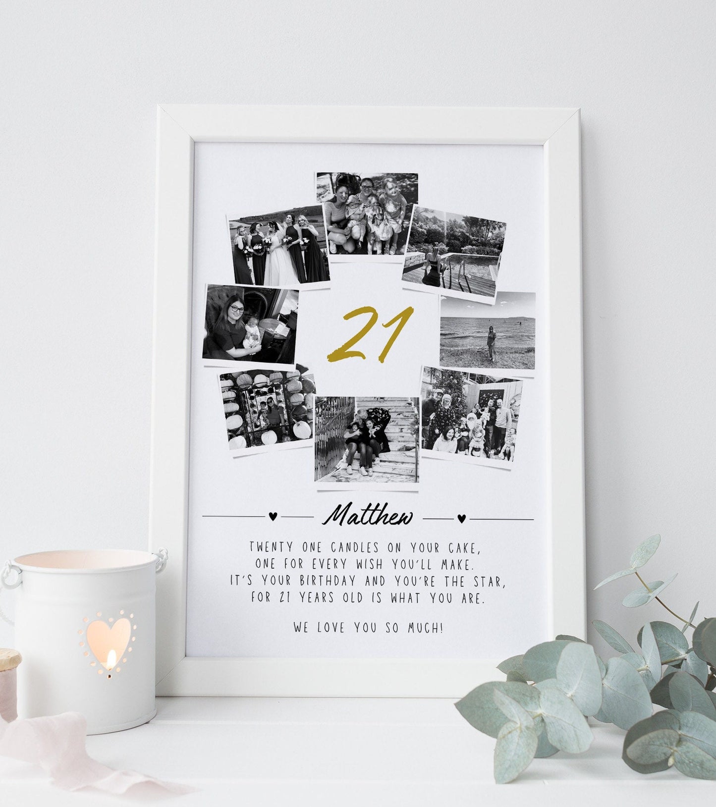 Personalised 21st Birthday Photo Collage Print: Keepsake Gift