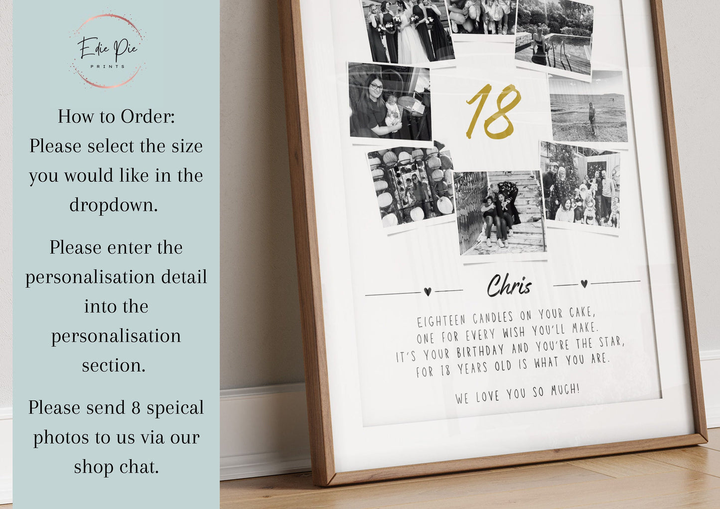 Personalised 18th Birthday Gift, Custom 18th Birthday Collage Gift, 18th Keepsake Print, Polaroid Photo Style Photo Poster, Milestone Art