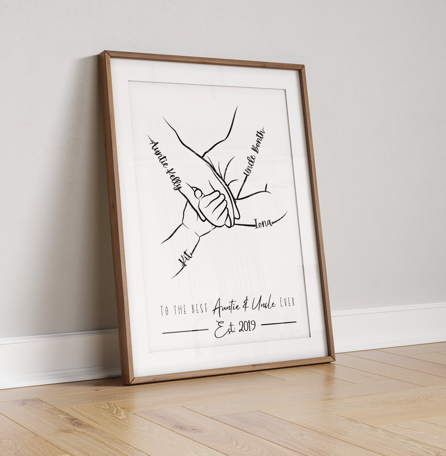 Personalized Aunt & Uncle Hands Line Art Print: Sentimental Family Gift