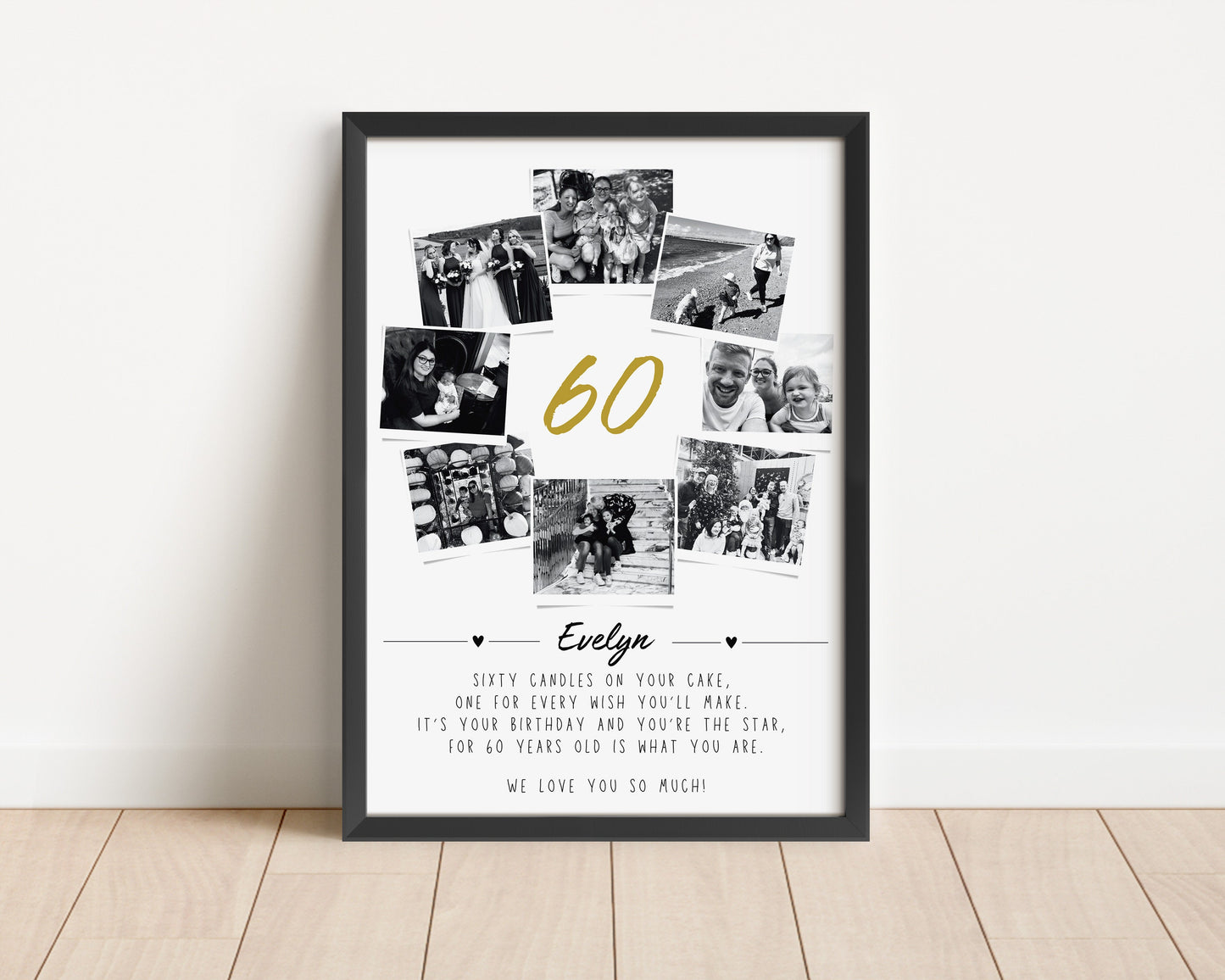 Personalised 60th Birthday Photo Collage | 60th Birthday Gift | Sixty Years Wall Art | Polaroid Photo Frame | Unique Milestone Birthday