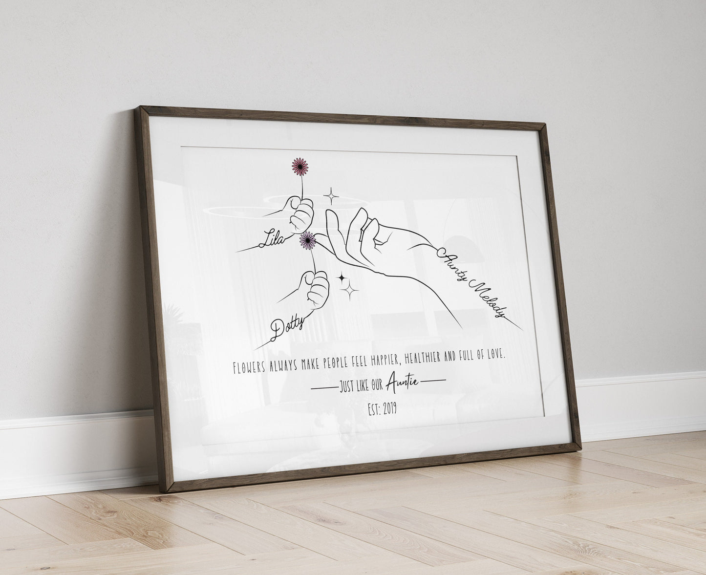 Personalised Auntie Gift: Flower Line Art Print for Aunt from Niece/Nephew