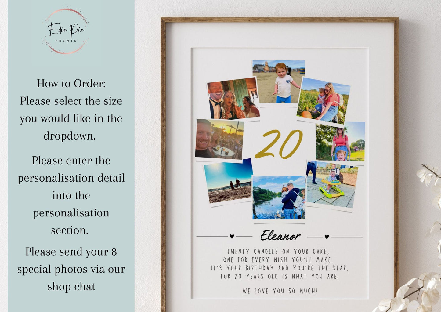 Personalised 20th Birthday Photo Collage Print: Polaroid Style Decor
