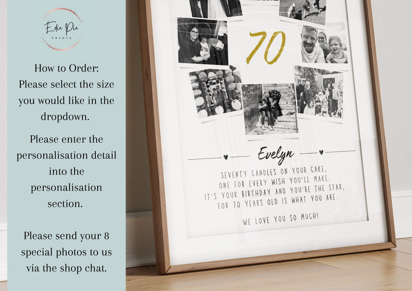 Personalised 70th Birthday Photo Collage, 70th Birthday Gift, 70th Birthday Wall Art, Polaroid Photo Decor, Unique 70th Gift Mum Sister Dad