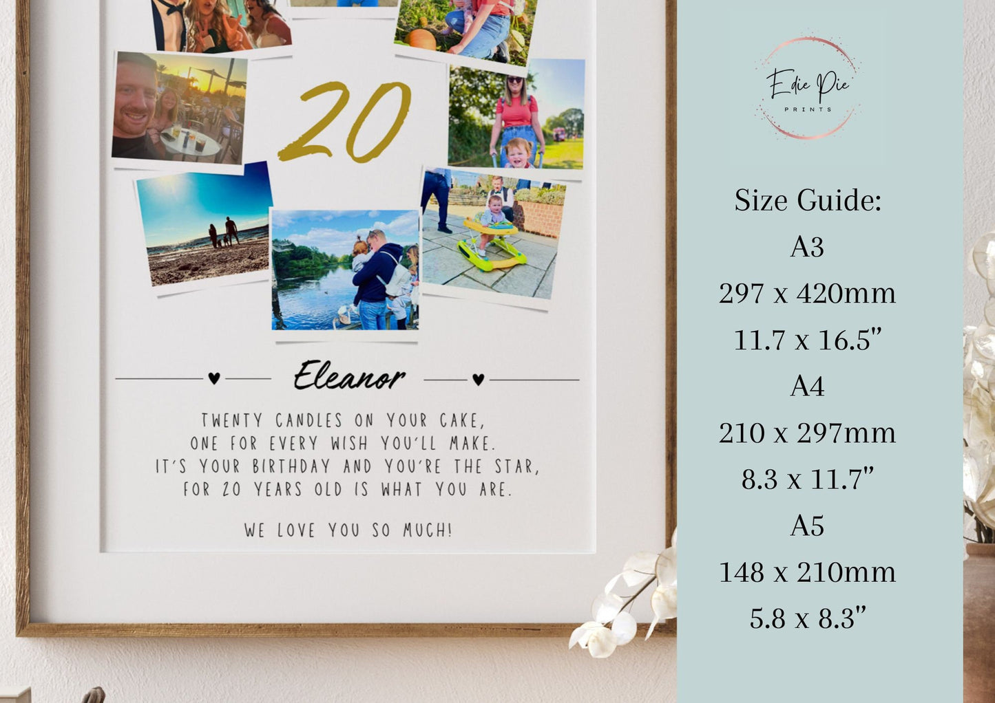 Personalised 20th Birthday Photo Collage Print: Polaroid Style Decor