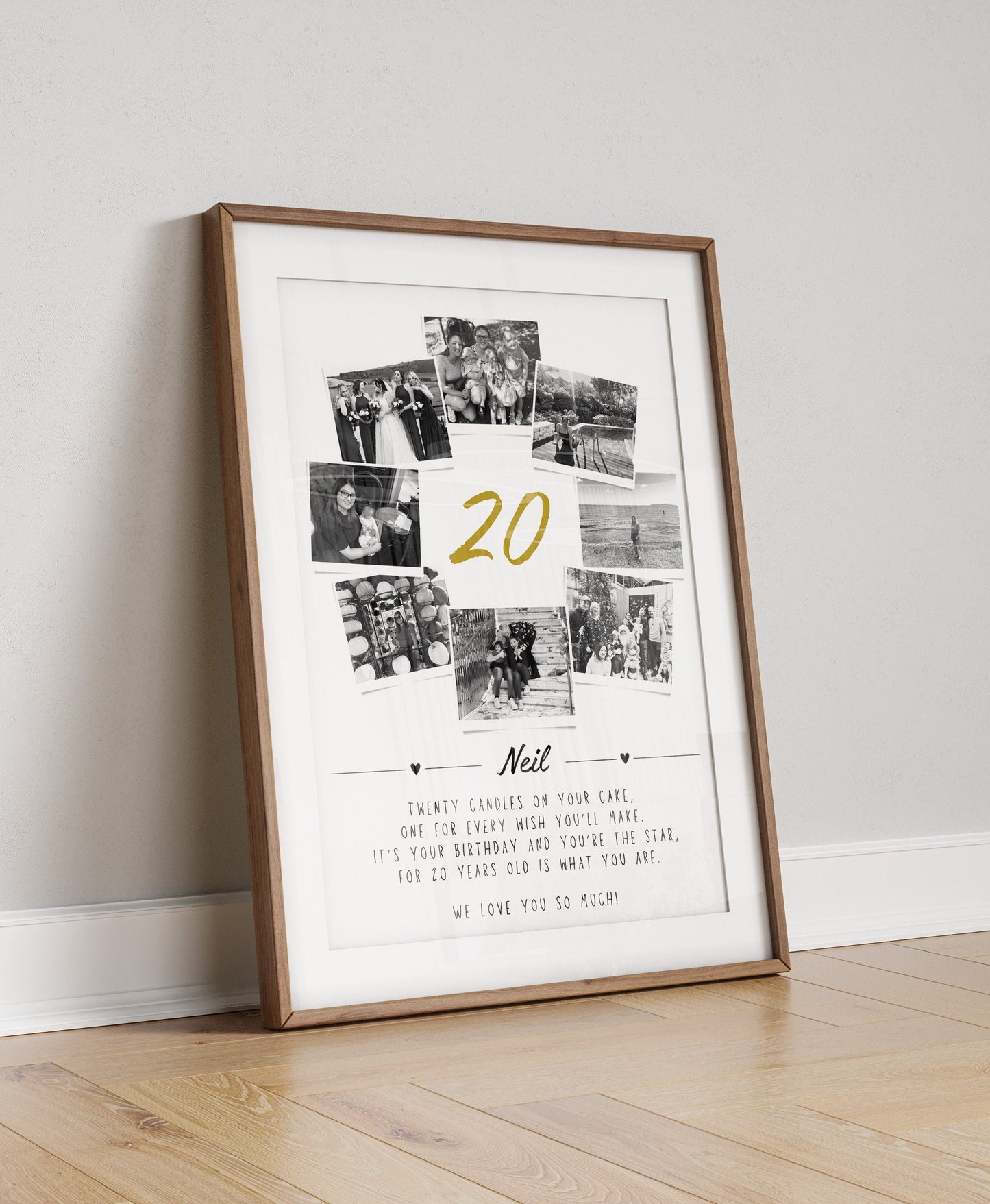Personalised 20th Birthday Photo Collage Print: Polaroid Style Decor