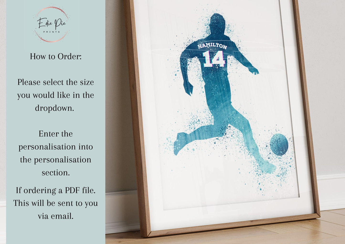 Personalised Football Player Print Set: Watercolor Splash Art (Set of 3)