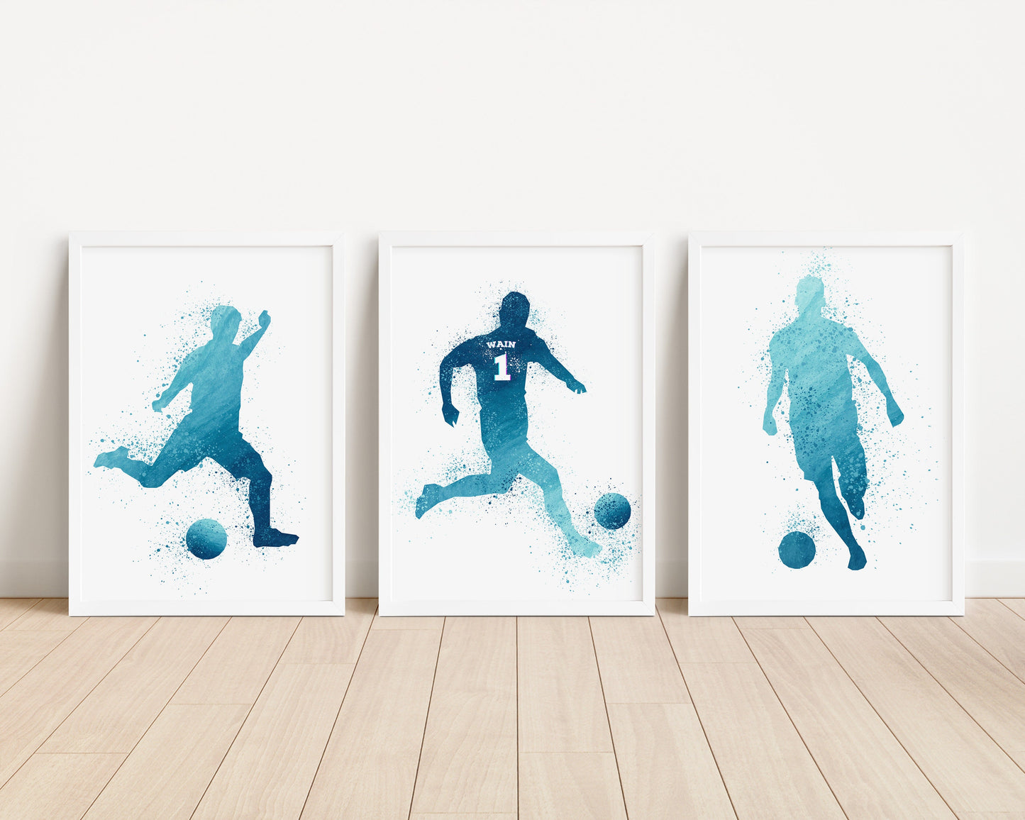 Personalised Football Player Print Set: Watercolor Splash Art (Set of 3)