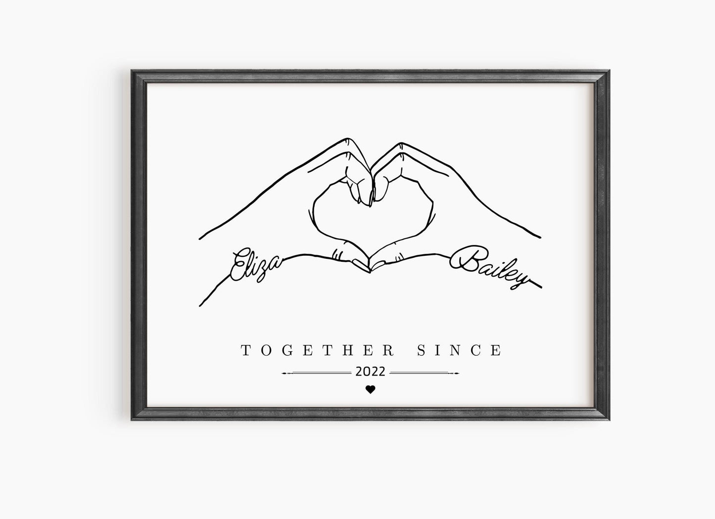 Personalized Hands Anniversary Print: Minimalist Couple Art Keepsake