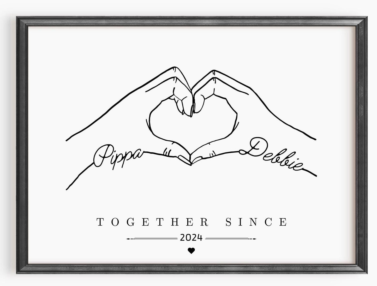 Personalized Hands Anniversary Print: Minimalist Couple Art Keepsake